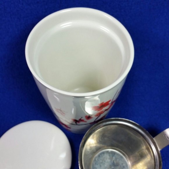 Tea Forte Kati Cherry Blossom Ceramic Tea Infuser Cup with Lid Brewing Pre-Owned - Picture 9 of 10